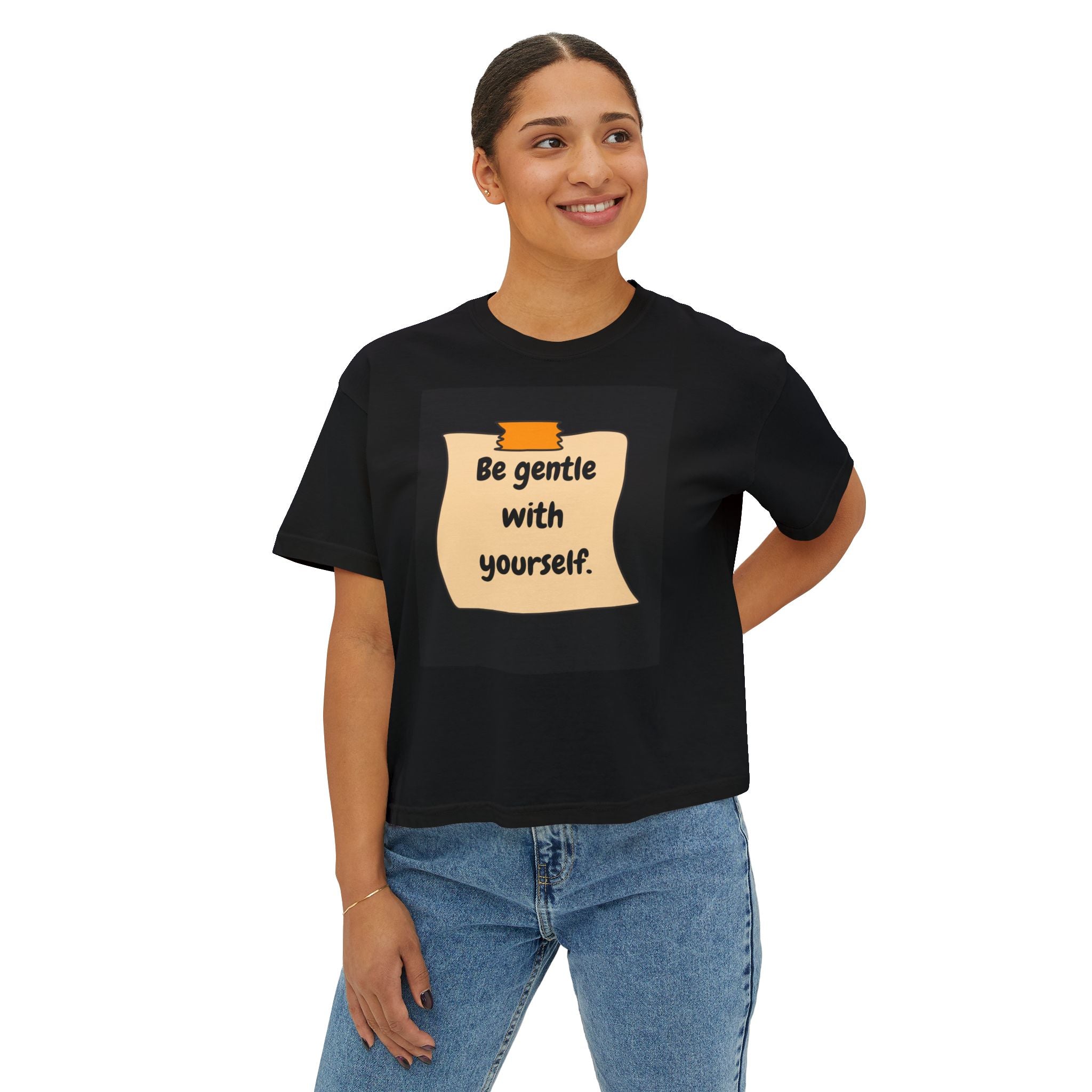 Women's Inspirational Boxy Tee, Self-Care Shirt, Relaxed Fit Tee, Gift for Her, Empowerment Apparel, Casual Wear